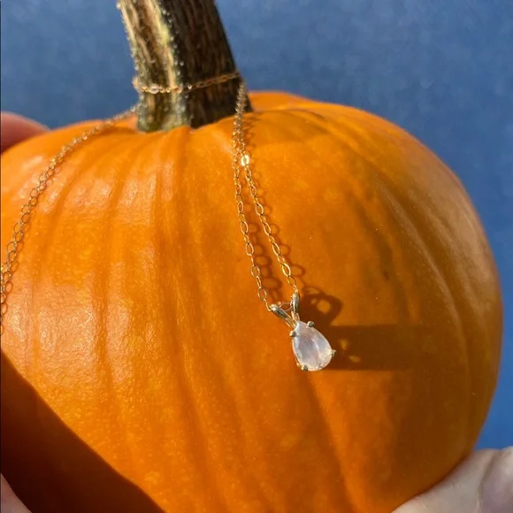 Dainty 14K Yellow Gold Montana Sapphire Pendant on Dainty 14K Chain - Picture 5 of 17